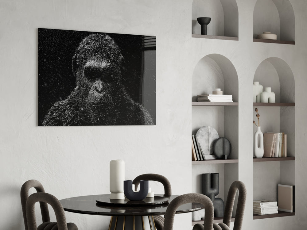 Snow Gorilla glass print enhancing a gaming room with cinematic drama