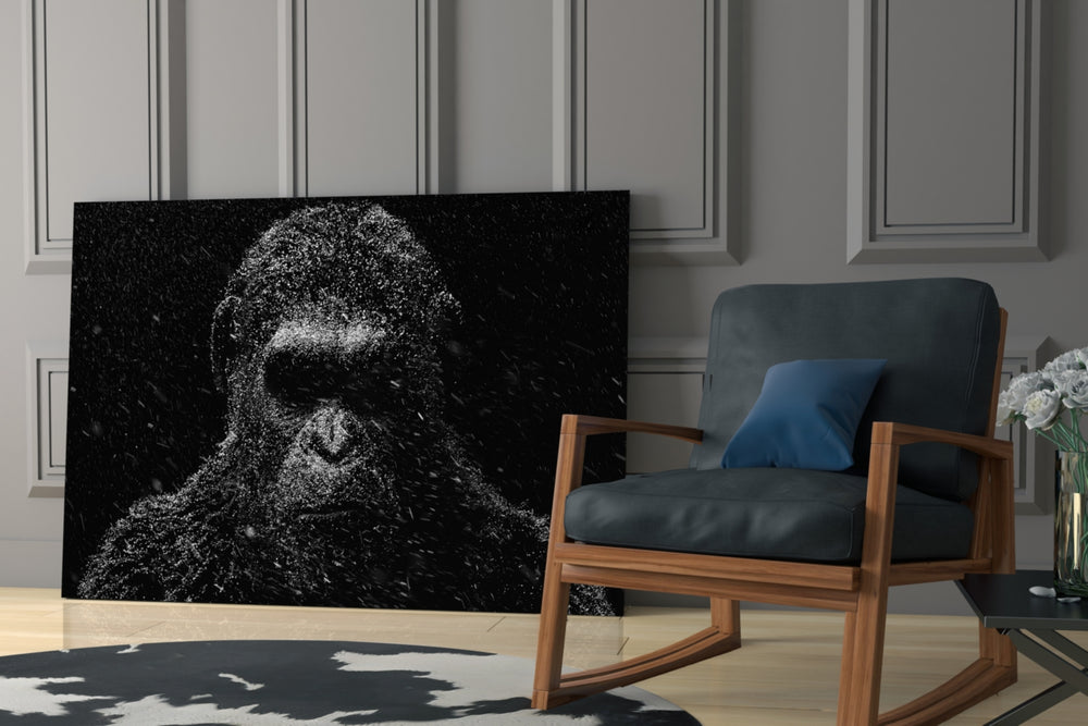 Snow Gorilla artwork anchoring a wall with moody wildlife palette