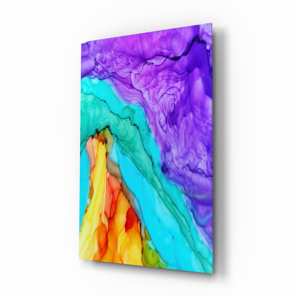 Vibrant-rainbow panel bringing joyful drama to a contemporary spa bathroom