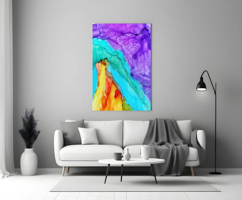 Rainbow Cascade glass wall art styled above a console in a kids room