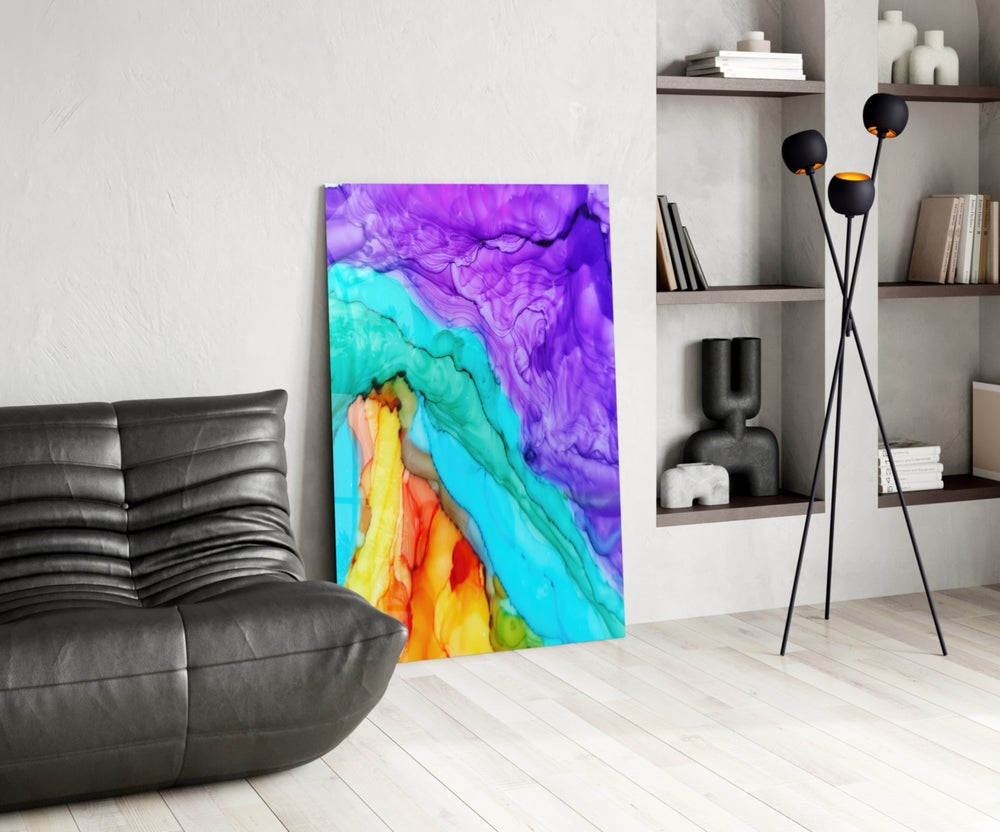 Rainbow Cascade glass print enhancing a creative office with editorial drama