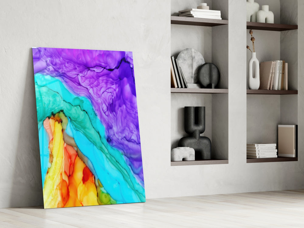 Rainbow Cascade artwork anchoring a wall with vibrant joyful palette