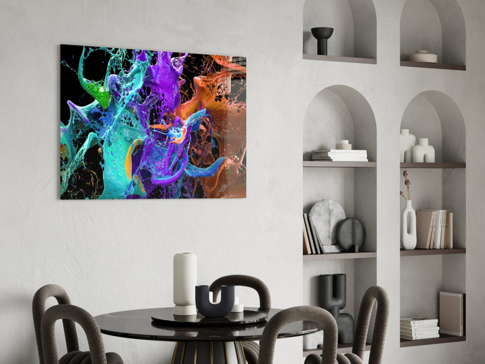Liquid Splash glass print enhancing a gaming room with cinematic drama