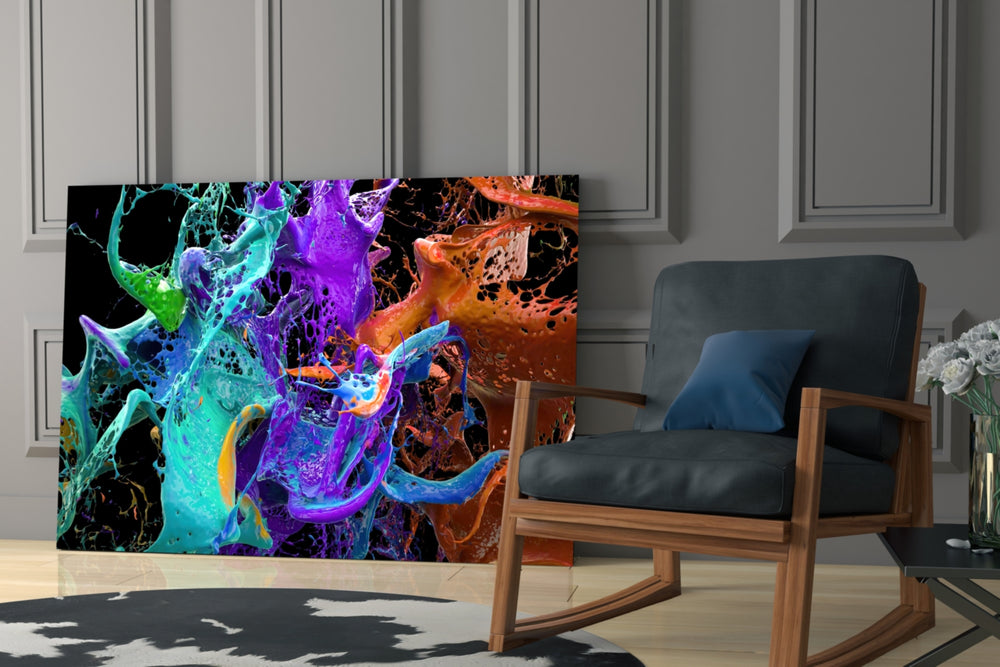 Liquid Splash artwork anchoring a wall with bold vibrant palette