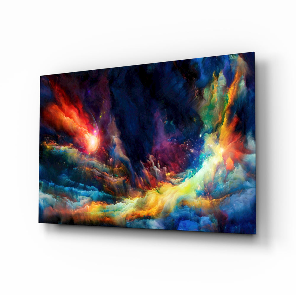 Fantasy-nebula panel bringing cosmic drama to a contemporary lounge
