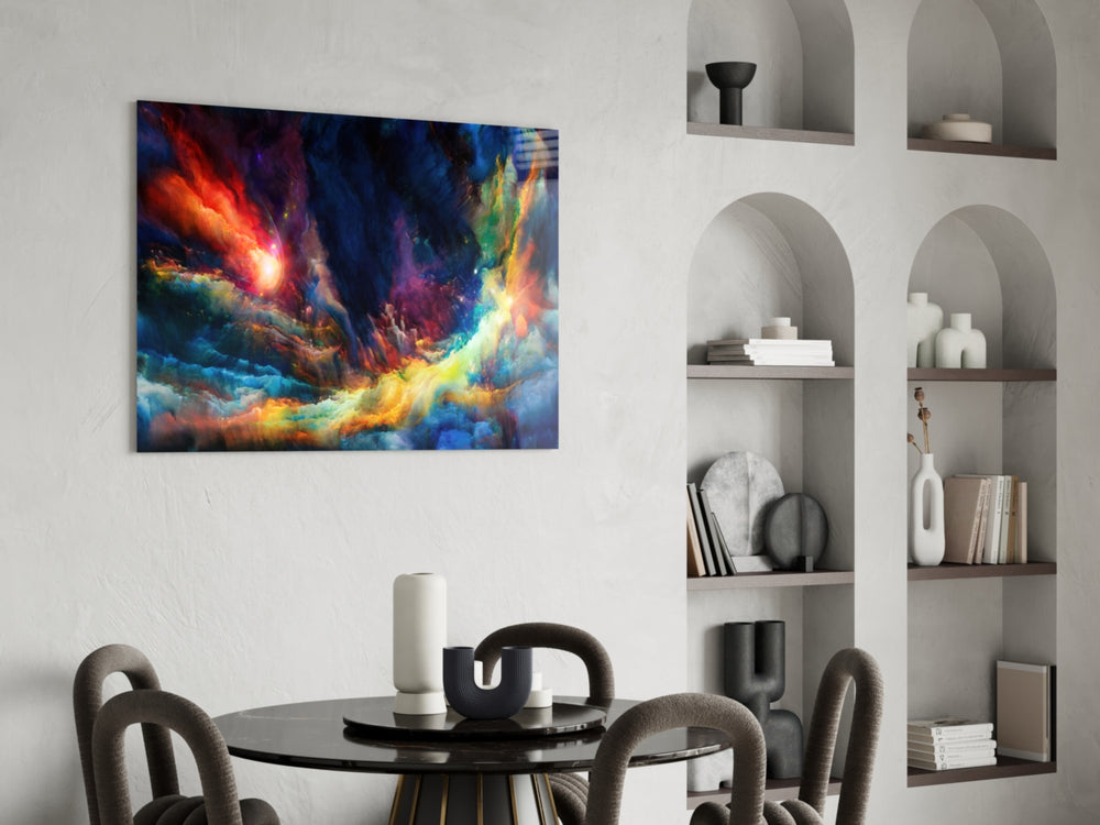 Cosmic Aurora glass print enhancing a teen room with cinematic drama