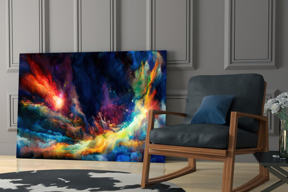 Cosmic Aurora artwork anchoring a wall with cosmic fantasy palette