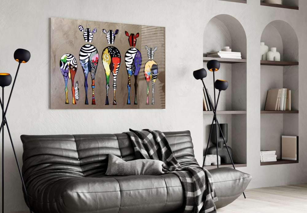 Colorful Zebras panel adding playful energy to a kid's or family room
