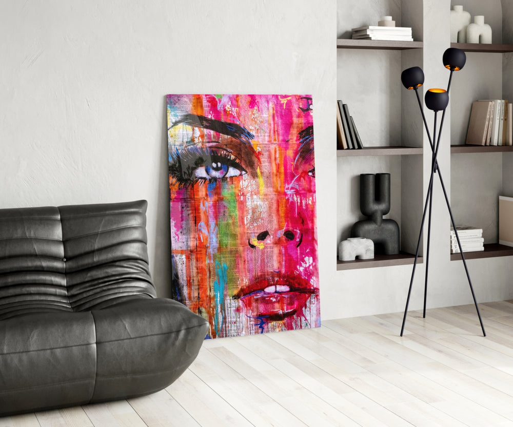 Newspaper Pop glass print enhancing a living room with cinematic drama