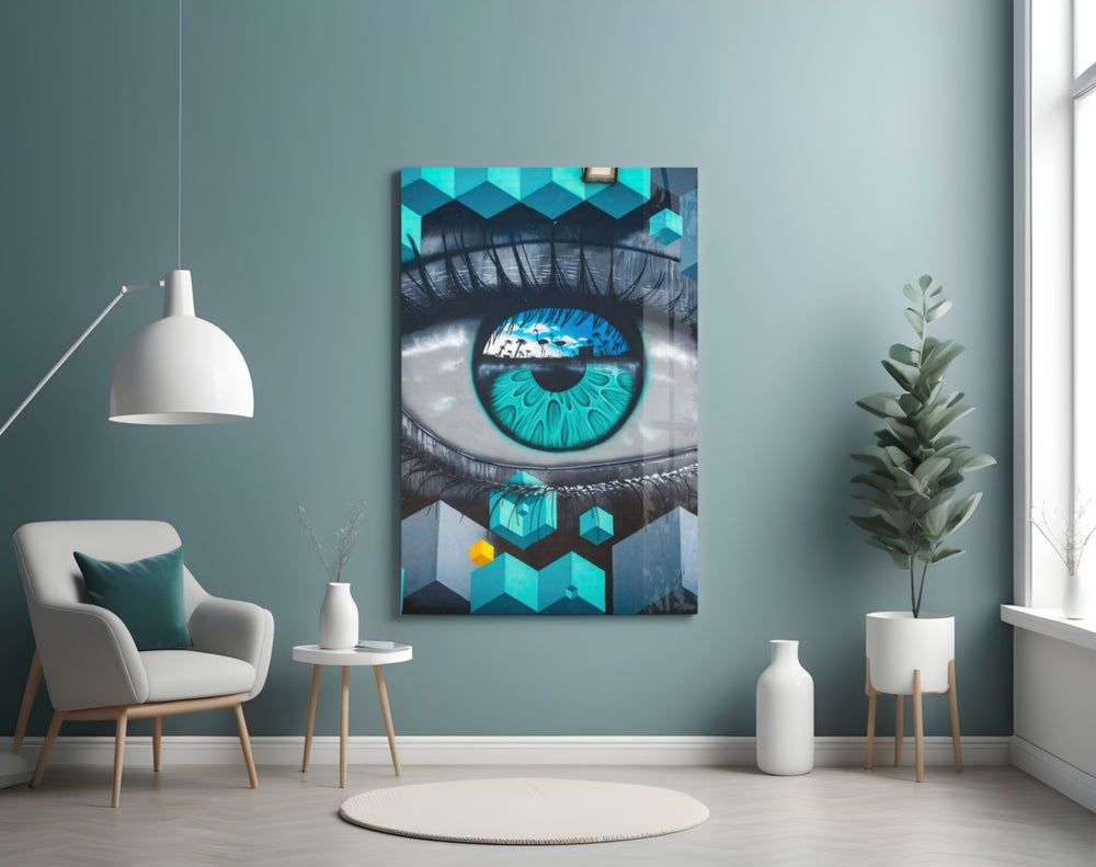 Cubist Eye panel adding editorial mood to a gaming room