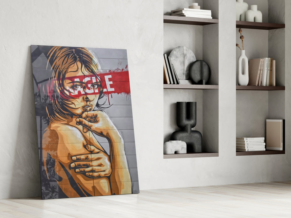 Fragile artwork anchoring a wall with bold conceptual palette