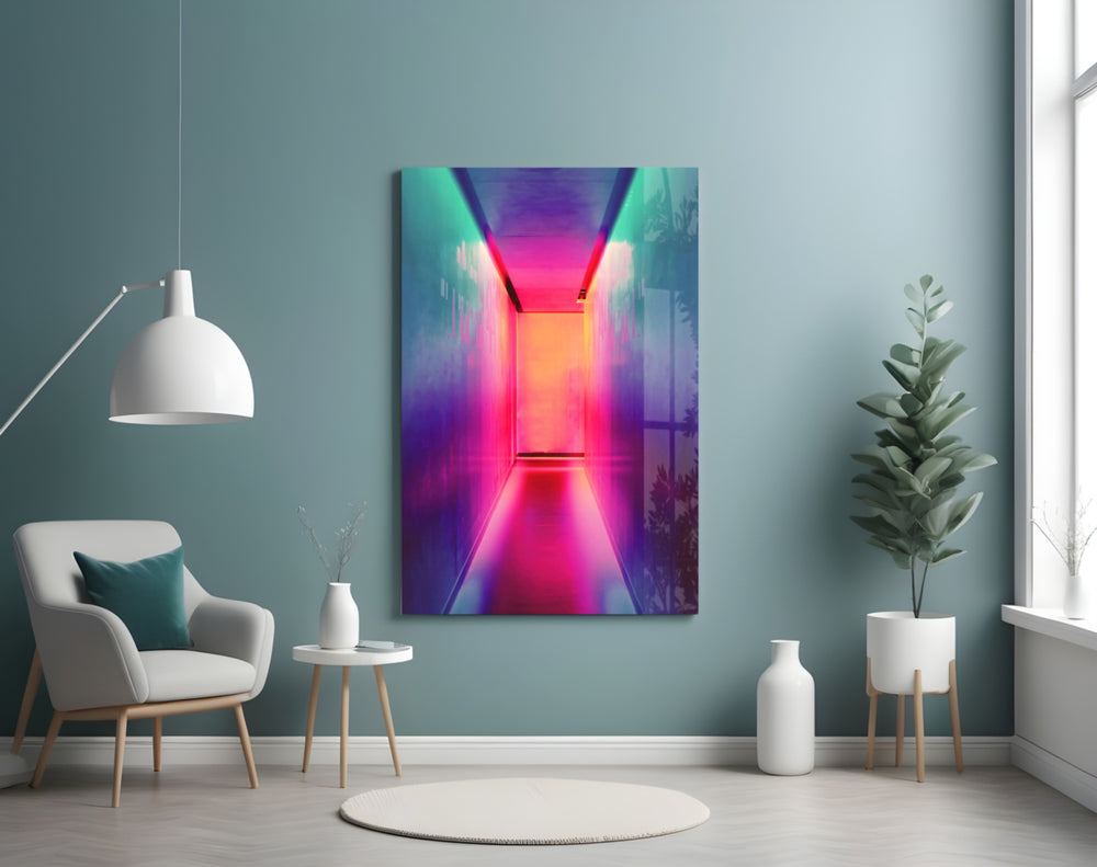 Neon Portal panel adding editorial mood to a gaming room