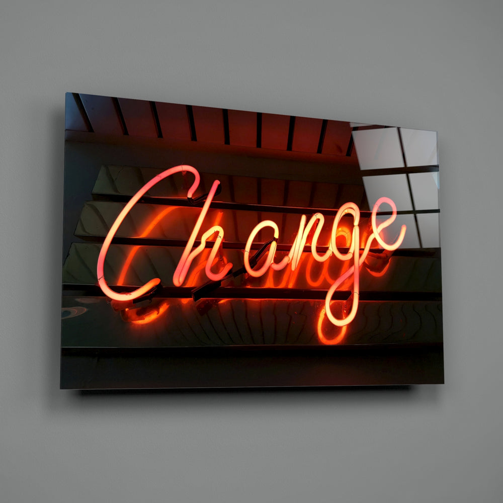 Change Neon close-up showing neon tube cursive Change script