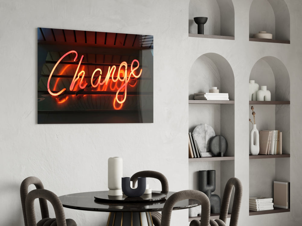 Change Neon glass print enhancing a study with cinematic drama