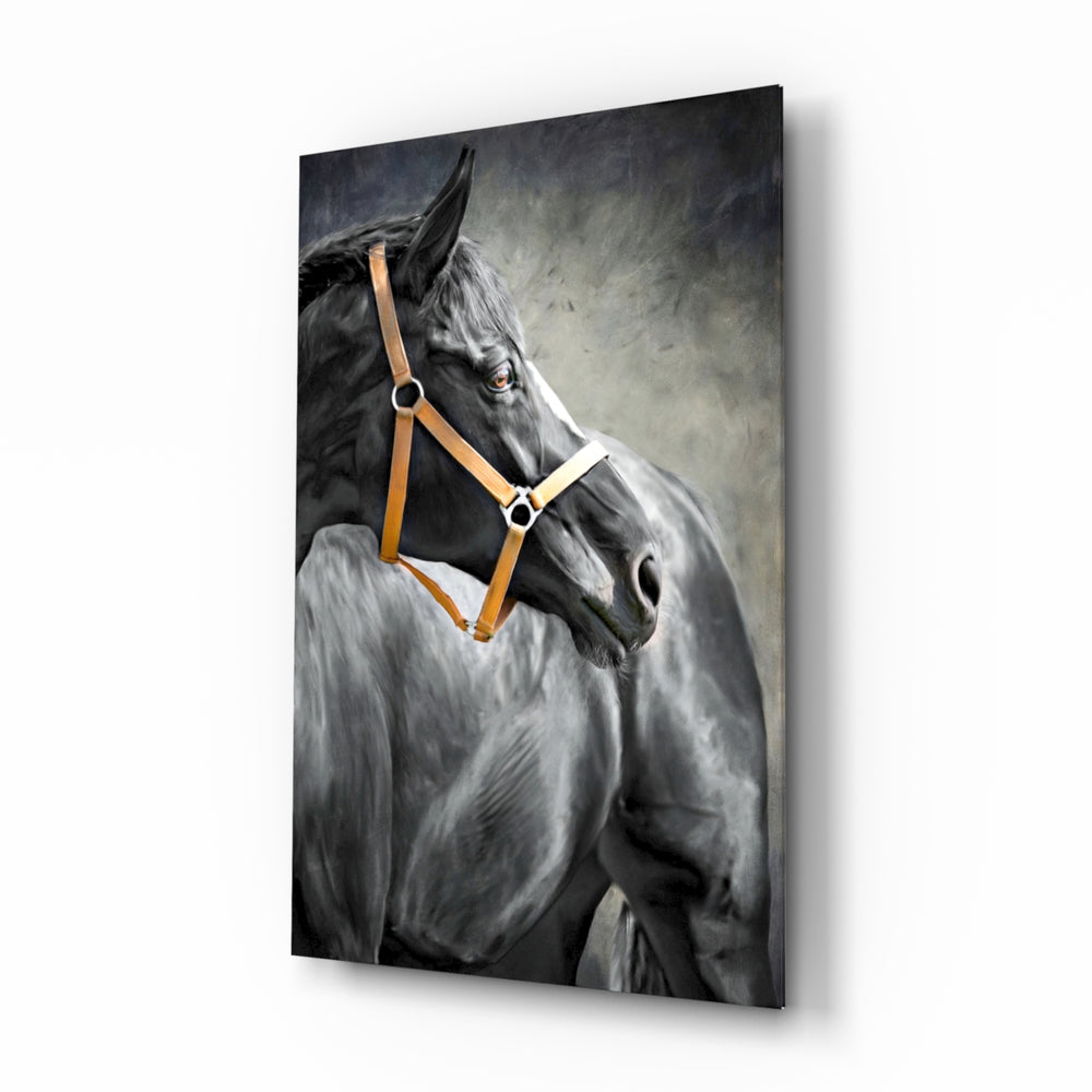 Equestrian-portrait panel bringing elegant drama to a contemporary cabin