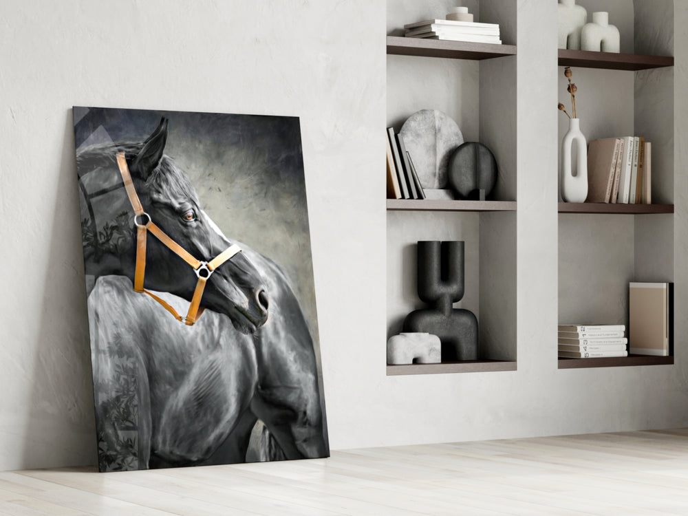 Black Stallion artwork anchoring a wall with elegant equestrian palette