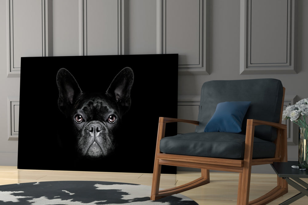 Frenchie Portrait artwork anchoring a wall with moody pet palette