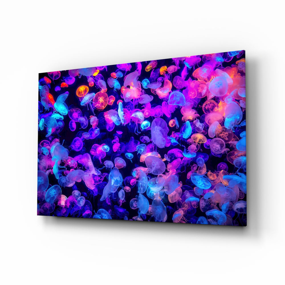 Neon-marine panel bringing cool drama to a contemporary lounge