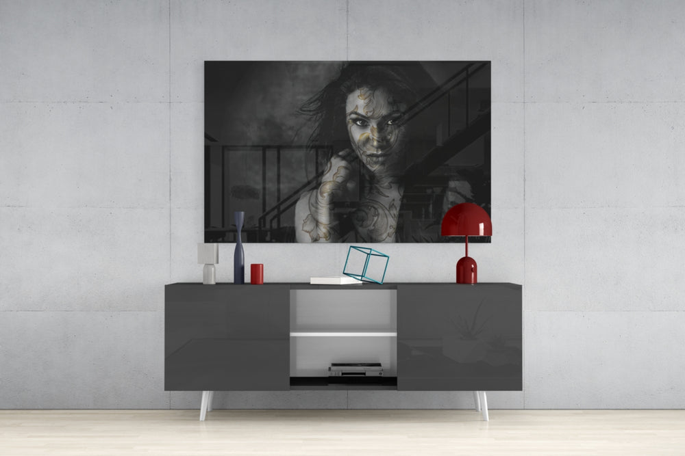 Tattooed Woman Glass Wall Art.