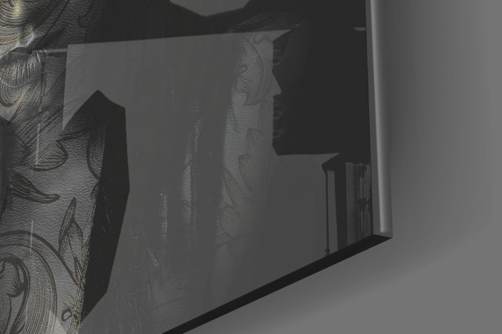 Tattooed Muse panel catching brass-light to reveal its tactile line