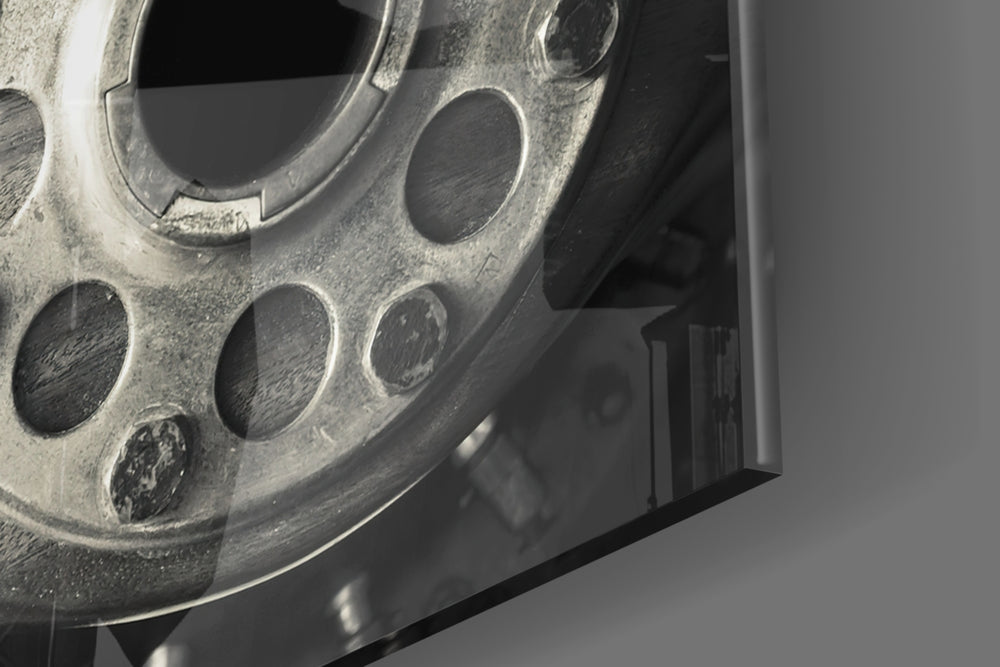 Vintage Engine panel catching brass-light to reveal its tactile rivet