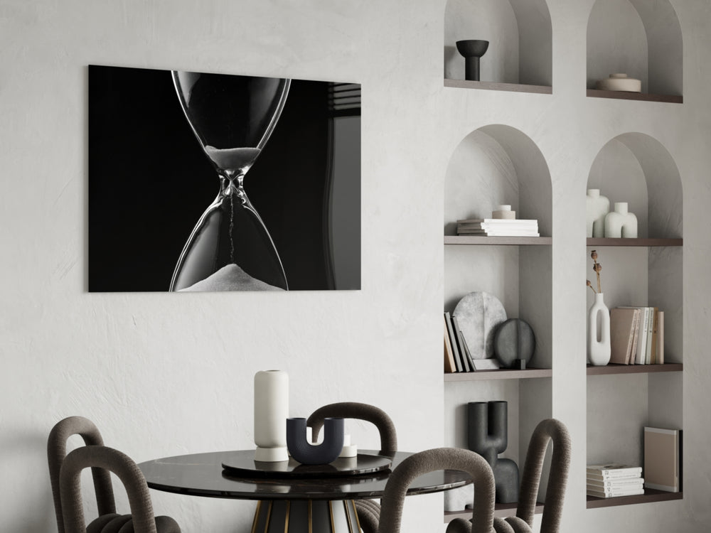 Hourglass Time glass print enhancing a hallway with cinematic drama