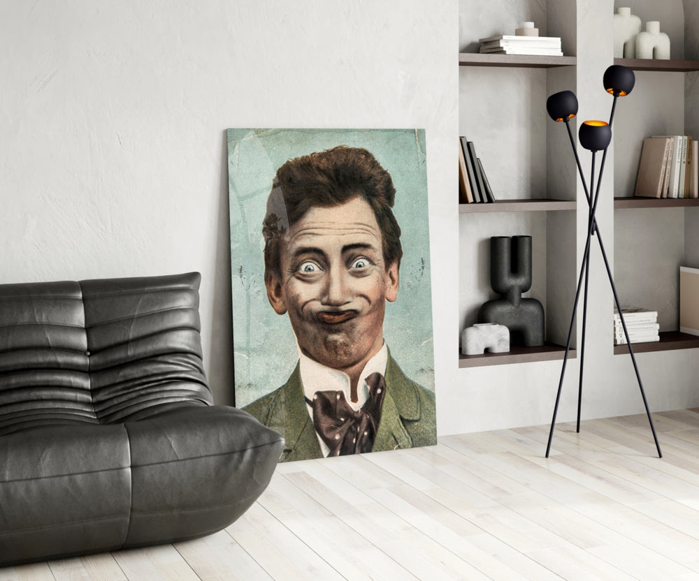 Cartoon Gentleman glass print enhancing a hallway with cinematic drama