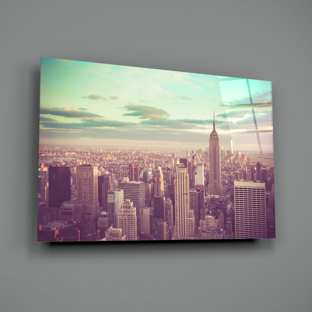 Manhattan Dawn close-up showing Empire State Building at pastel dawn
