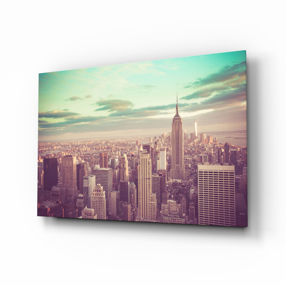 NYC-pastel panel bringing dreamy drama to a contemporary lounge