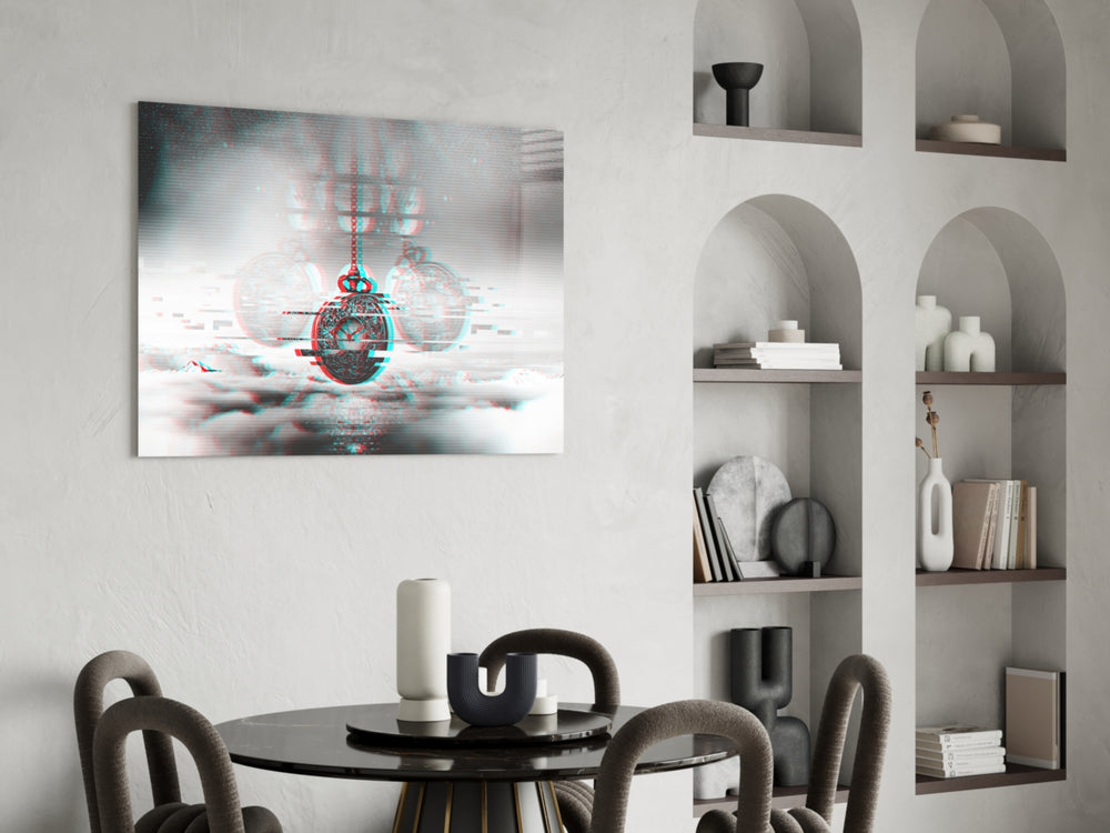 Glitch Pocket Watch glass print enhancing a creative office with cinematic drama