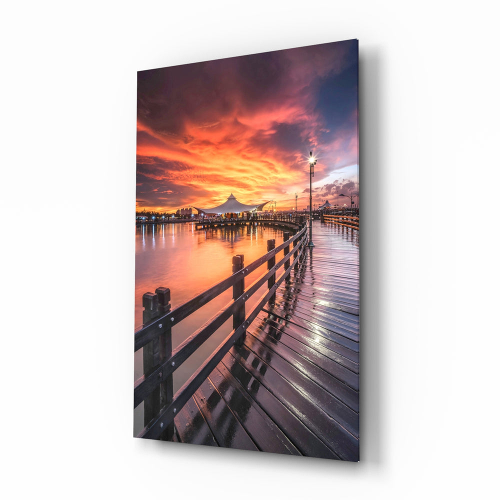 Coastal-sunset panel bringing romantic drama to a contemporary entryway