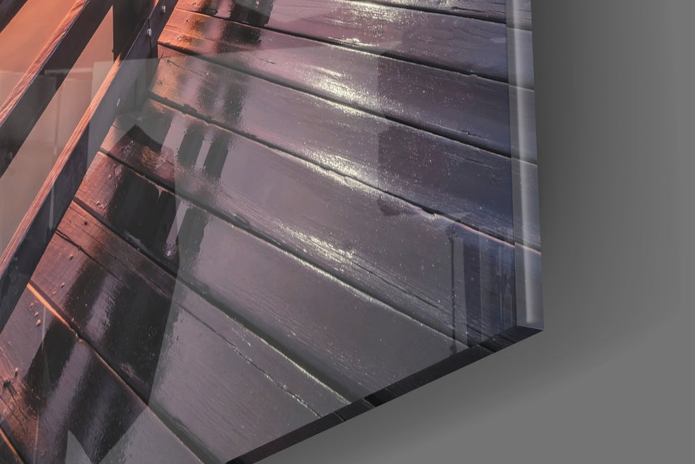 Pier Sunset panel catching brass-light to reveal its tactile mirror