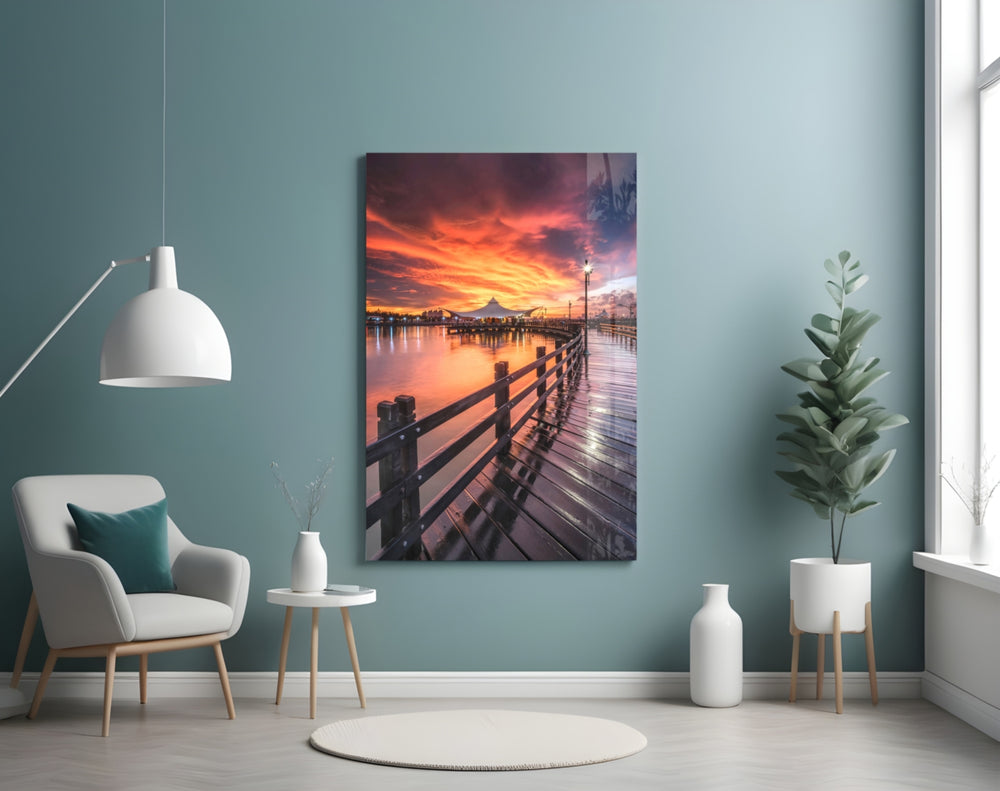 Pier Sunset panel adding serene mood to a bathroom