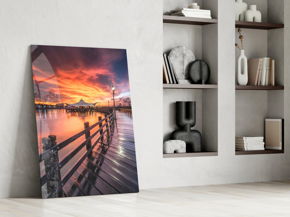 Pier Sunset artwork anchoring a wall with romantic coastal palette