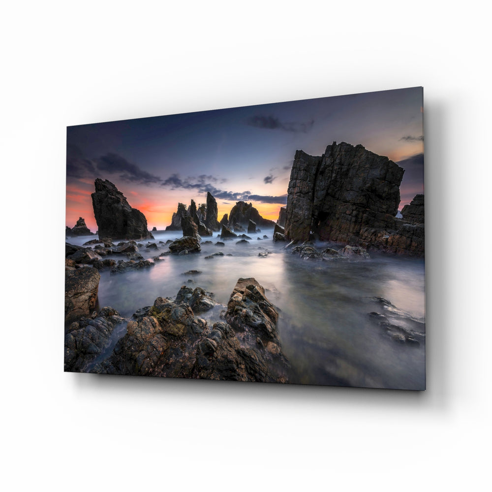 Long-exposure-coastal panel bringing moody drama to a contemporary coastal home