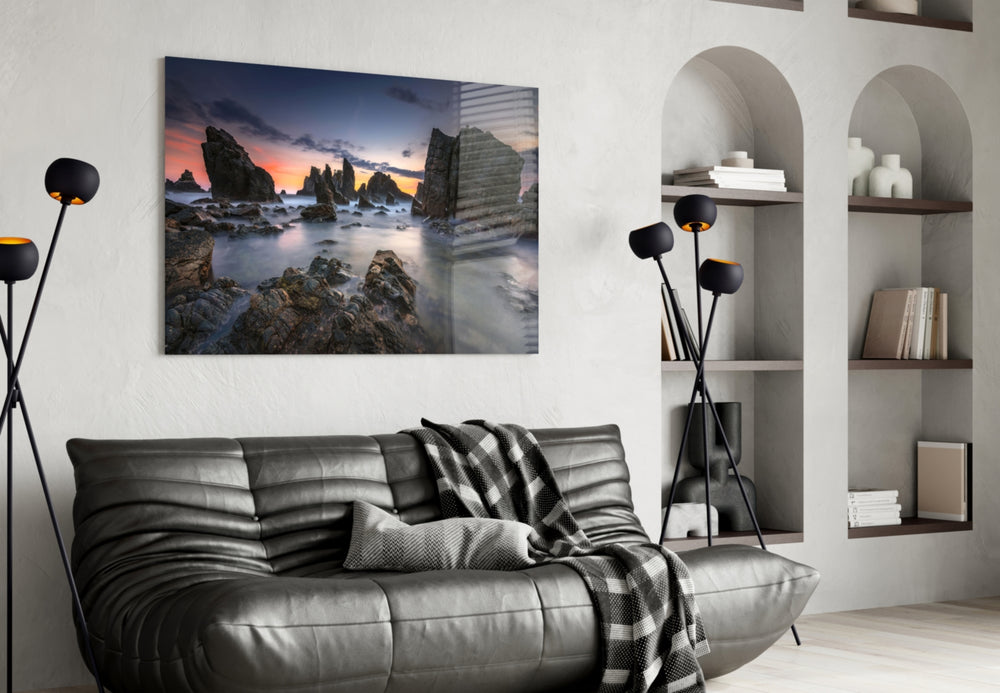 Coastal Cliffs panel adding serene mood to a master bedroom