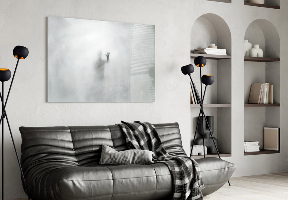 Despair panel adding editorial mood to a living room