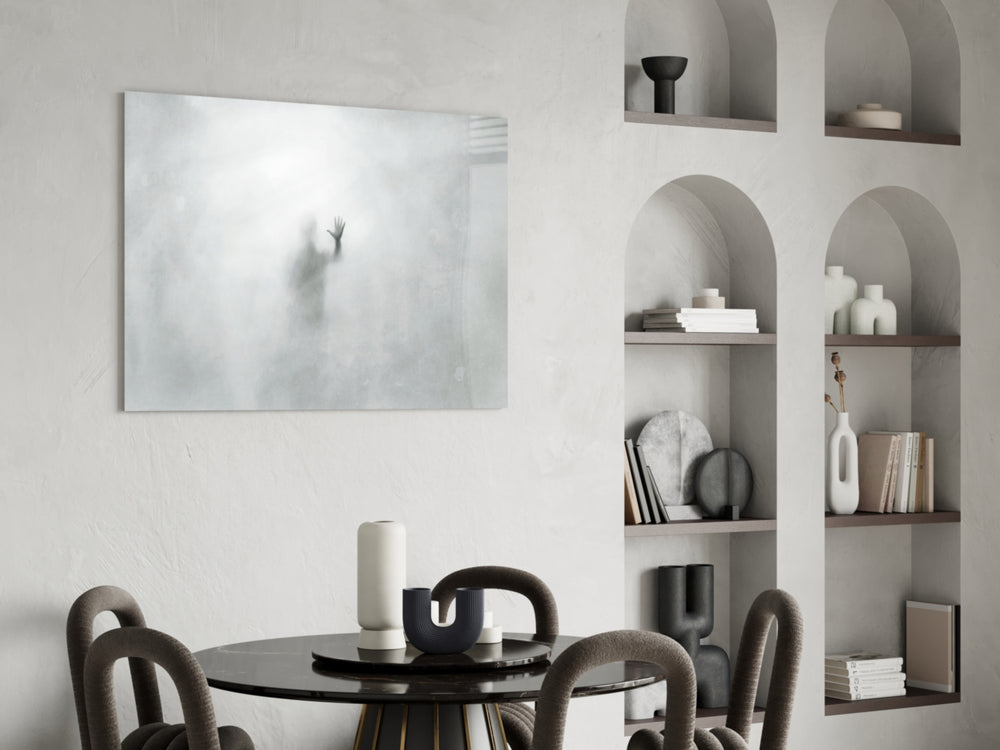 Despair glass print enhancing a master bedroom with cinematic drama