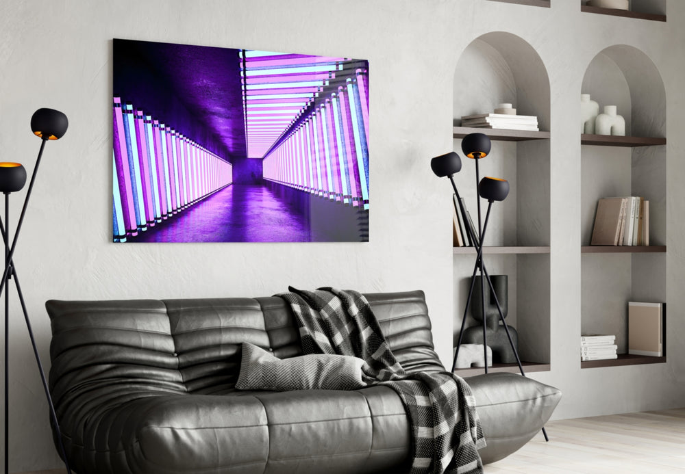 Neon panel adding editorial mood to a man cave