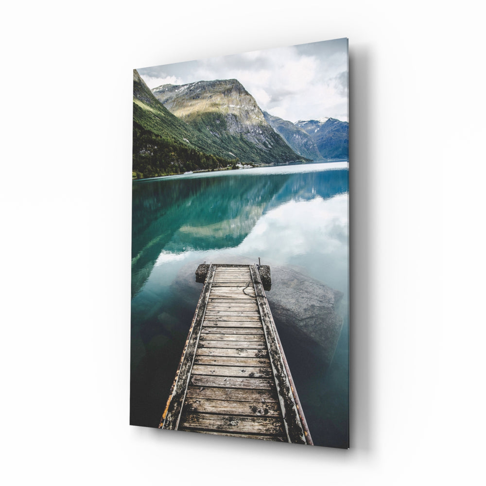 Fjord-landscape panel bringing serene calm to a contemporary lounge