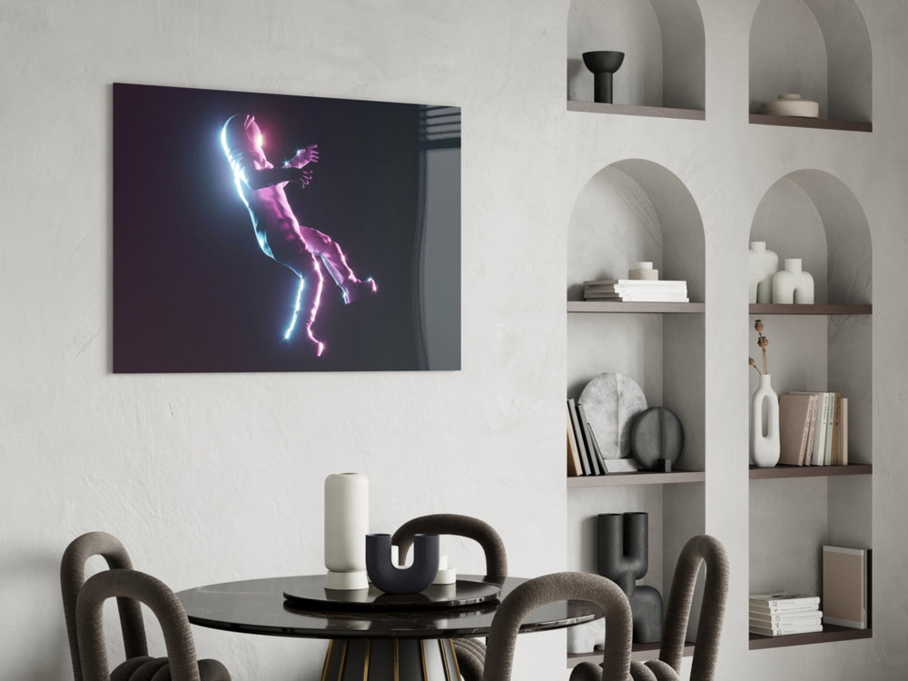 Astronaut glass print enhancing an office with cinematic drama