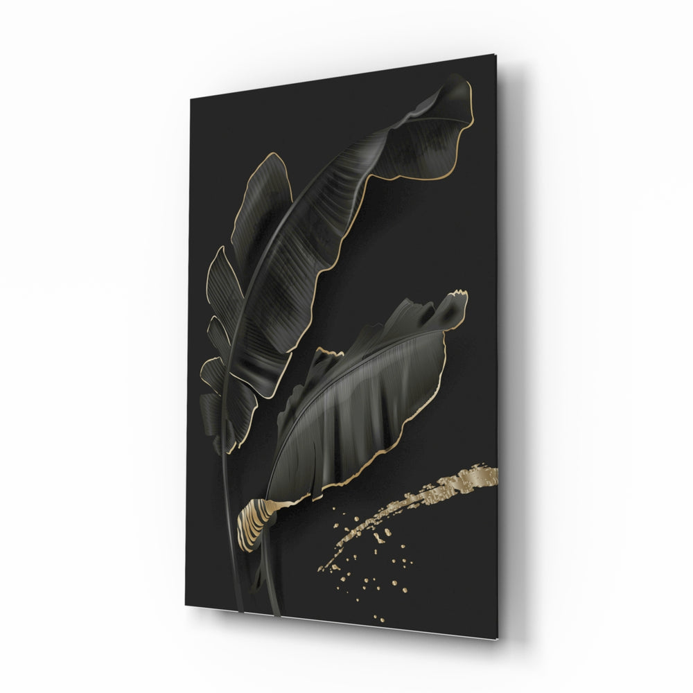 Noir-botanical panel bringing luxe drama to a contemporary lounge