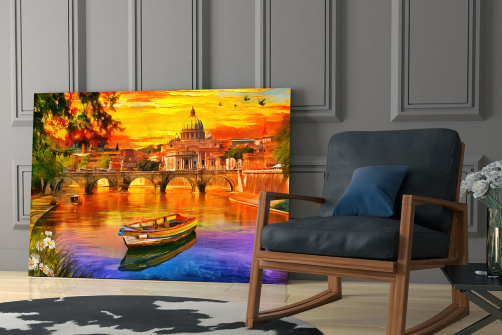 St. Peter's Basilica artwork anchoring a wall with vibrant classical palette