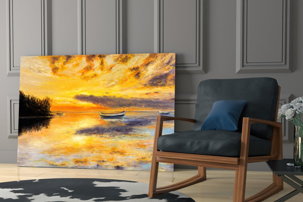 Landscape artwork anchoring a wall with serene classical palette
