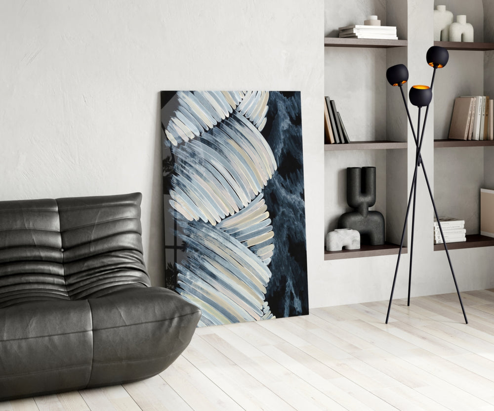 Abstract glass print enhancing a bedroom with cinematic calm