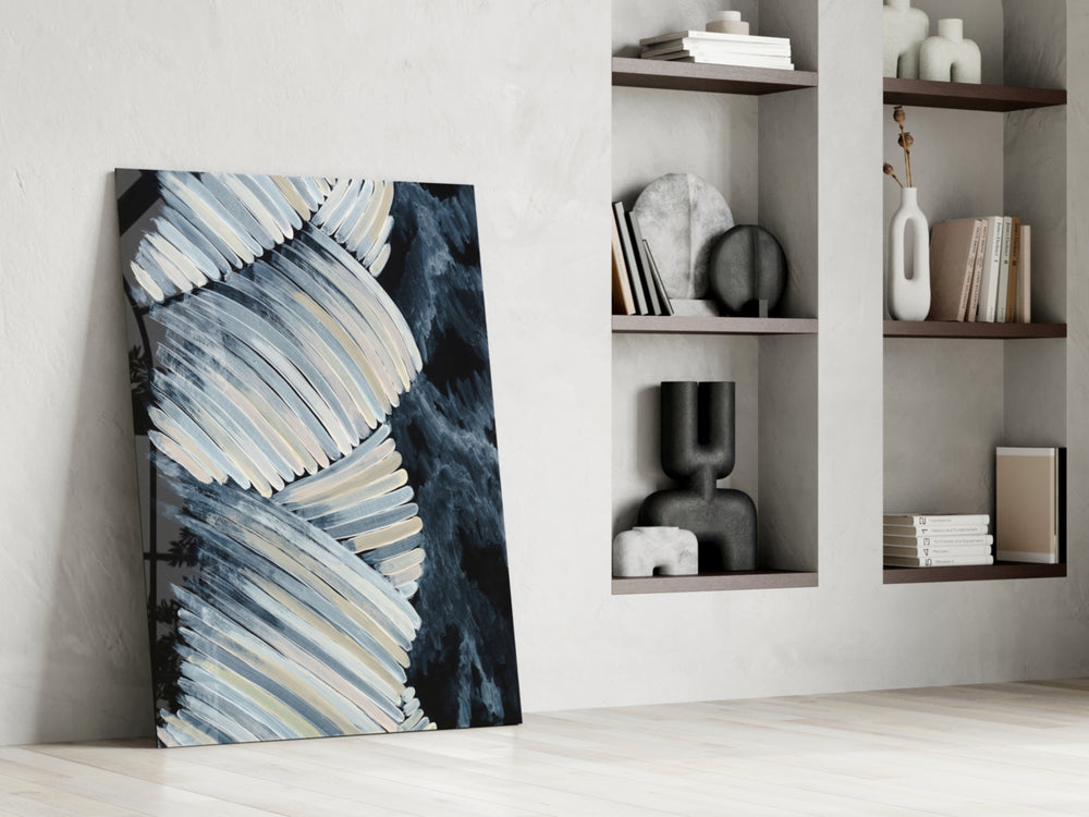 Abstract artwork anchoring a wall with moody minimal palette