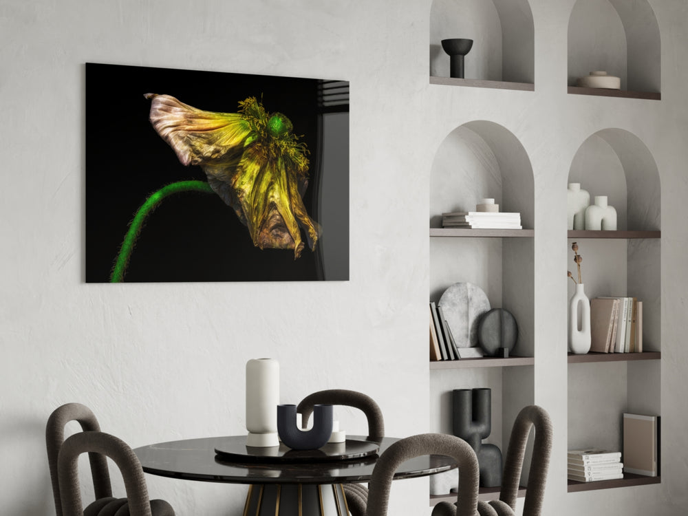 Flower glass print enhancing a study with cinematic quiet