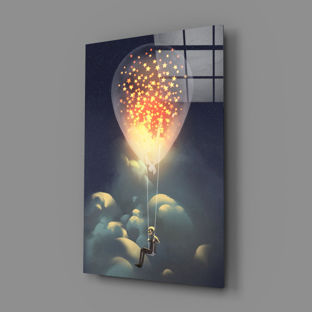 Starry Dream close-up showing balloon spilling stars over child on swing
