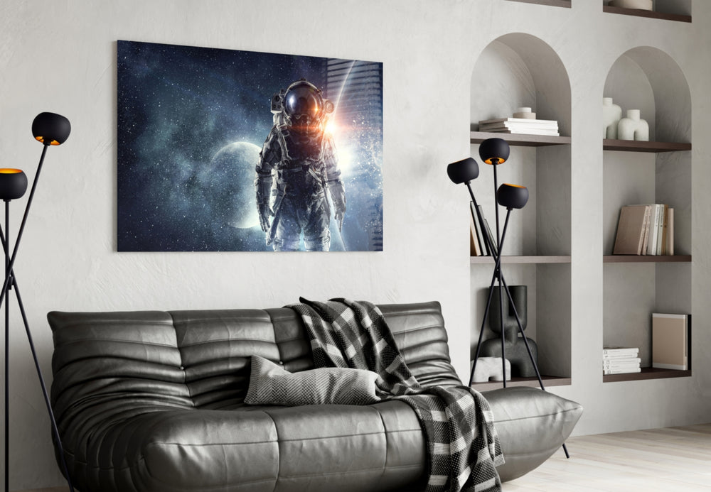 Astronaut panel adding editorial wonder to a kids room