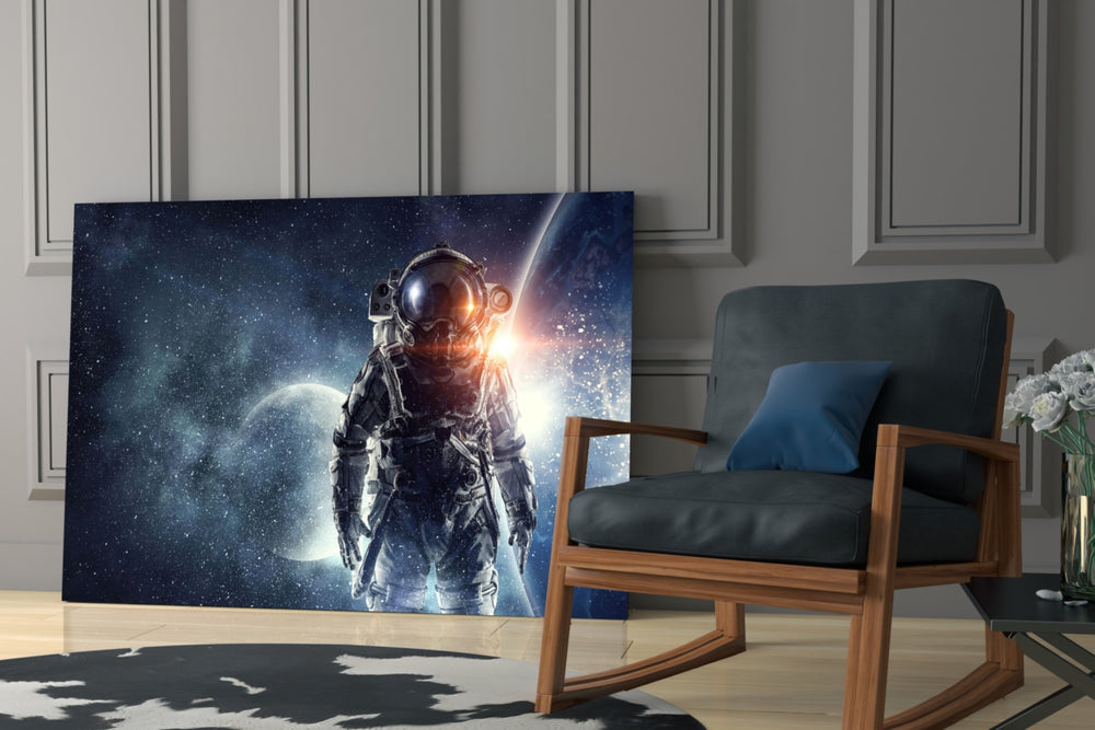 Astronaut artwork anchoring a wall with epic space palette